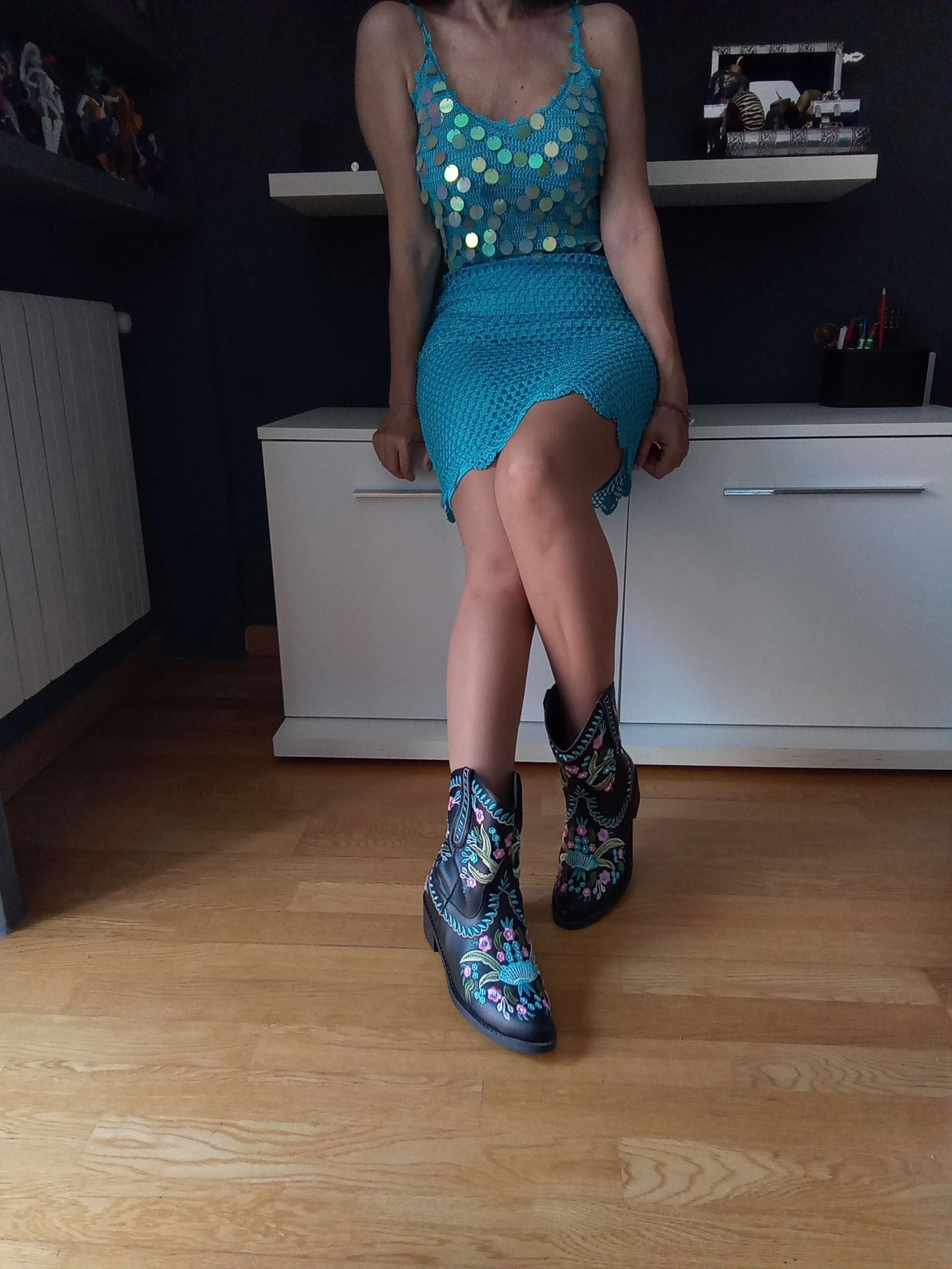 Bohemisch chique turquoise crochet jurk – photo 10